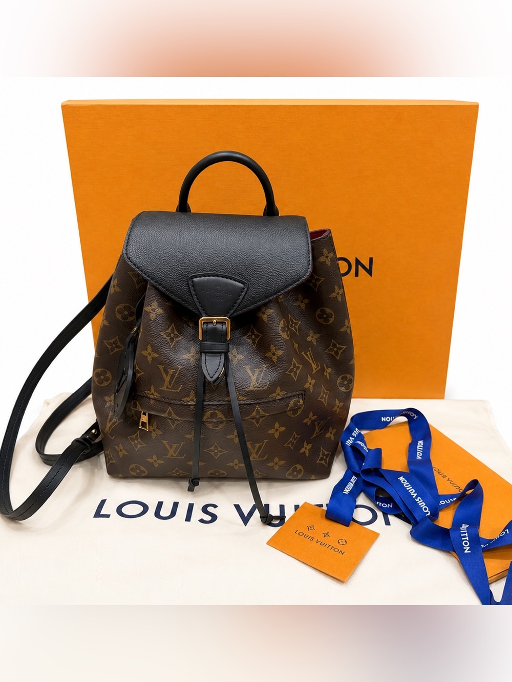 Louis Vuitton Montsouris PM Monogram Backpack Black Leather Excellent Cond